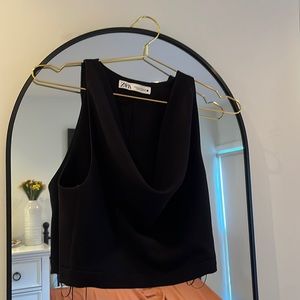 Zara black cowl neck crop top